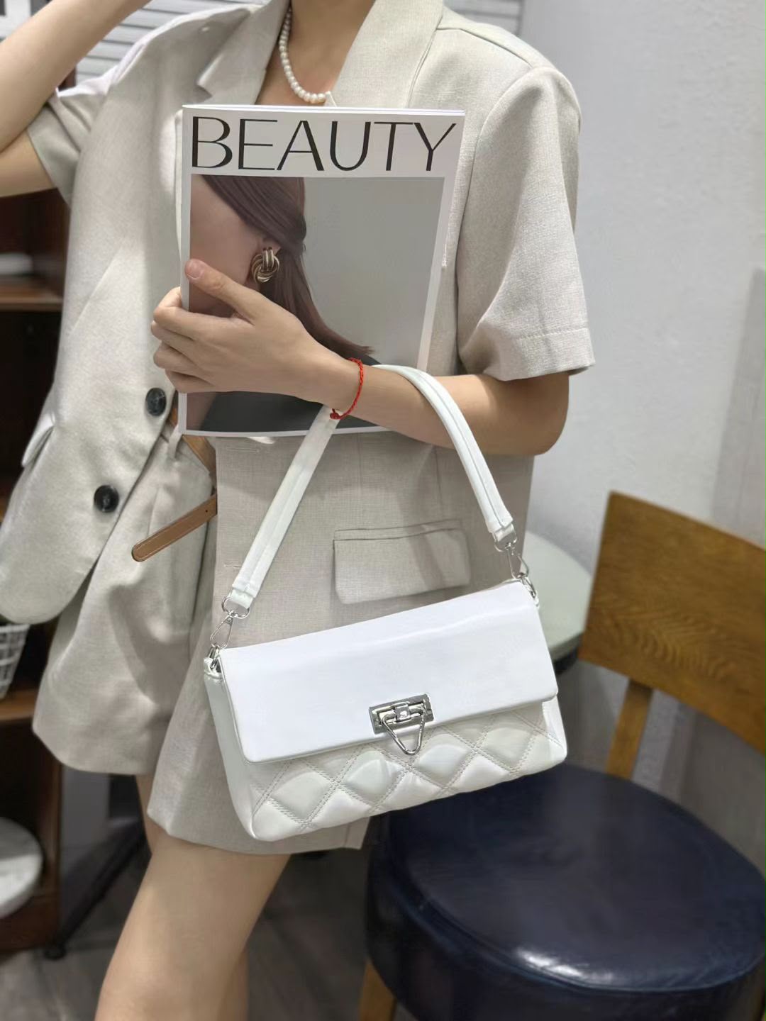 Soft Crossbody Bag for Women & Girls – Dual Strap Design (White)
