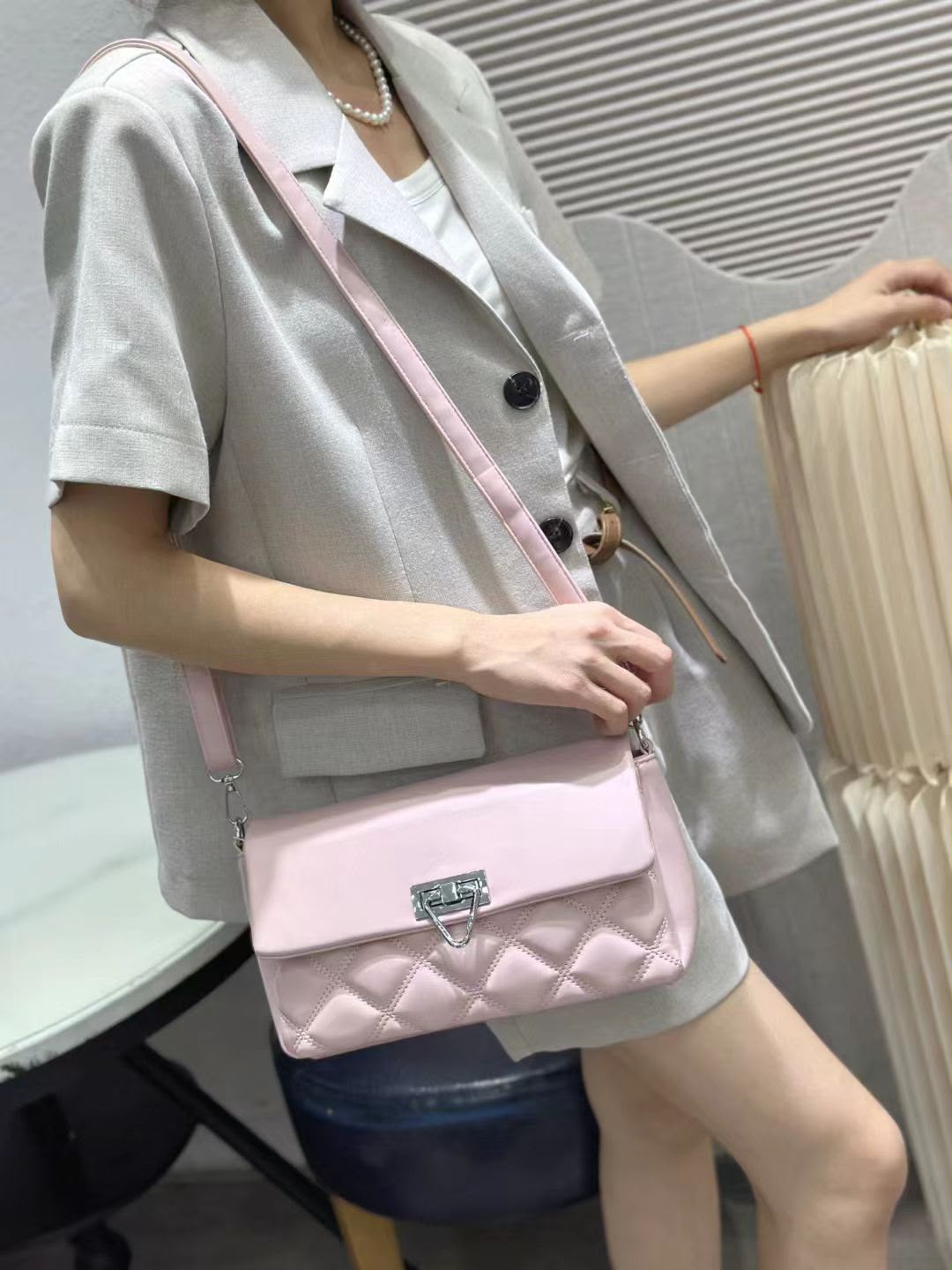 Soft Crossbody Bag for Women & Girls – Dual Strap Design (Baby Pink)