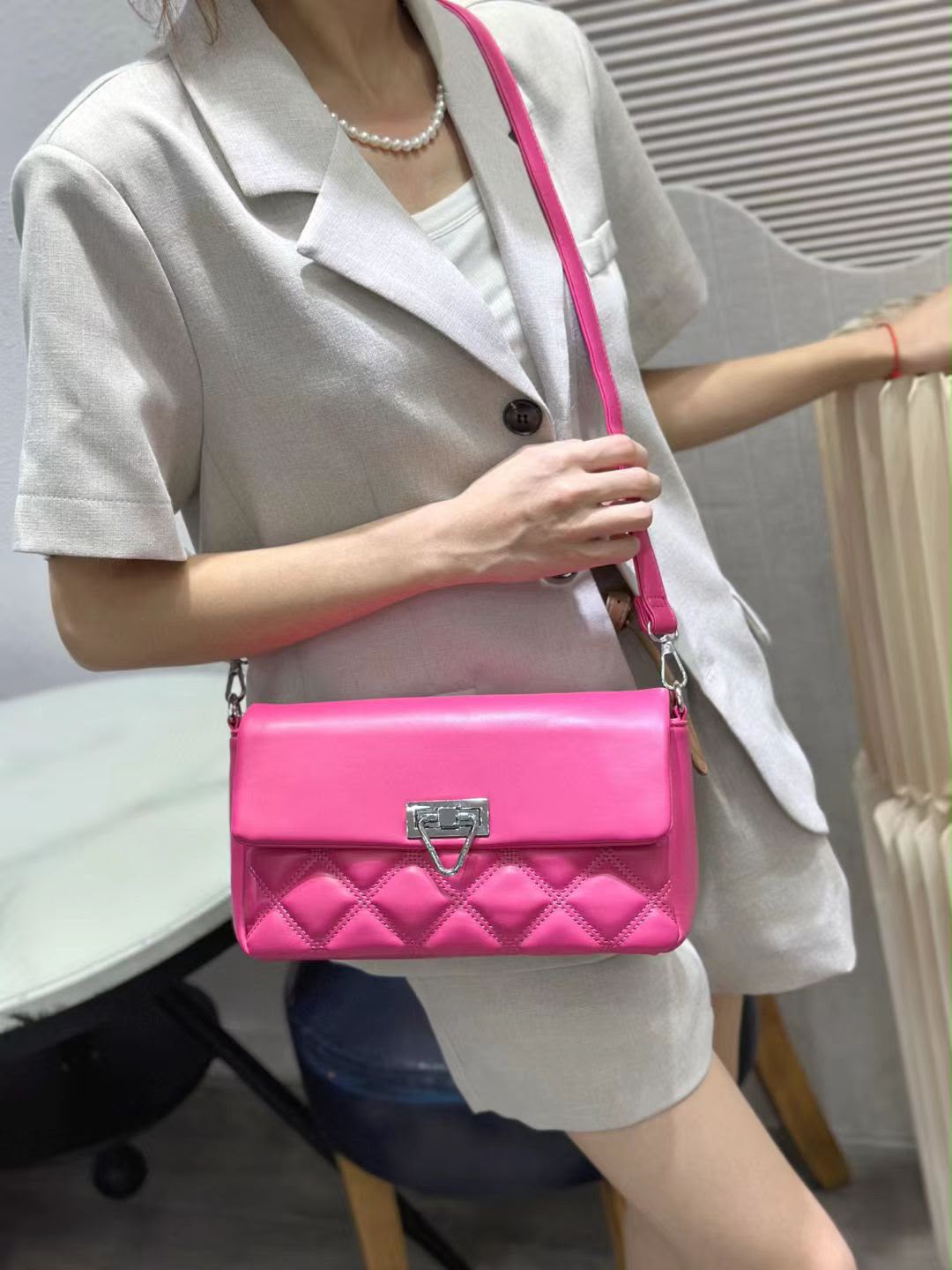 Soft Crossbody Bag for Women & Girls – Dual Strap Design (Pink)