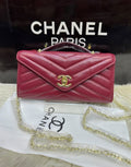 Lambskin Chevron Quilted Top Handle Envelope Clutch (Red)