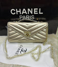 Lambskin Chevron Quilted Top Handle Envelope Clutch (Gold)