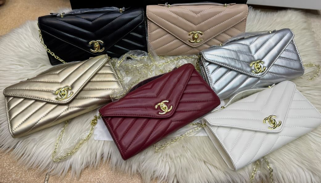 Lambskin Chevron Quilted Top Handle Envelope Clutch (Beige)
