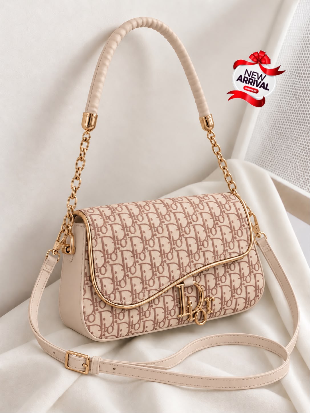 D Crossbody Bag for Girls – Stylish Medium Shoulder Bag (Beige)