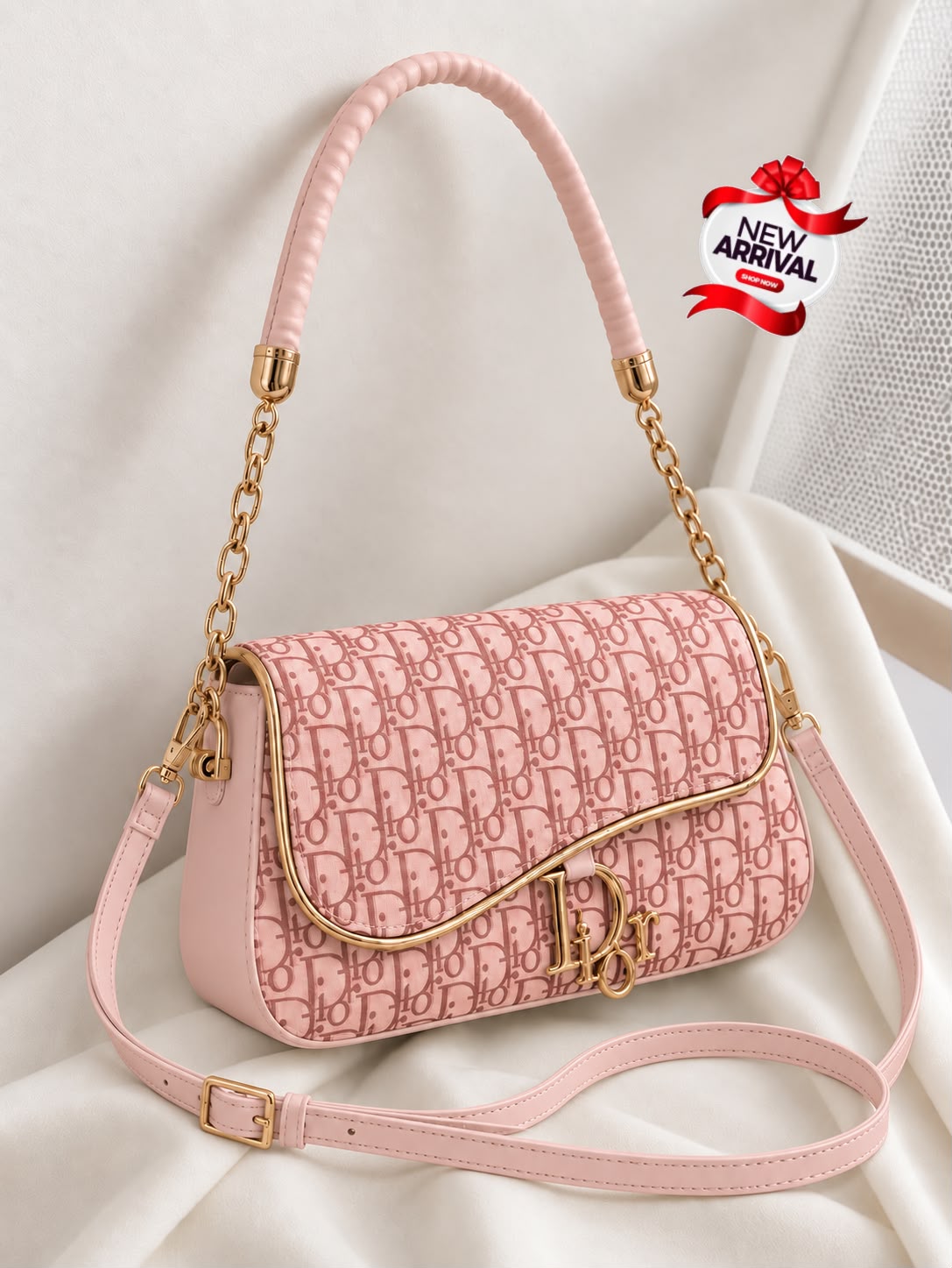 D Crossbody Bag for Girls – Stylish Medium Shoulder Bag (Pink)