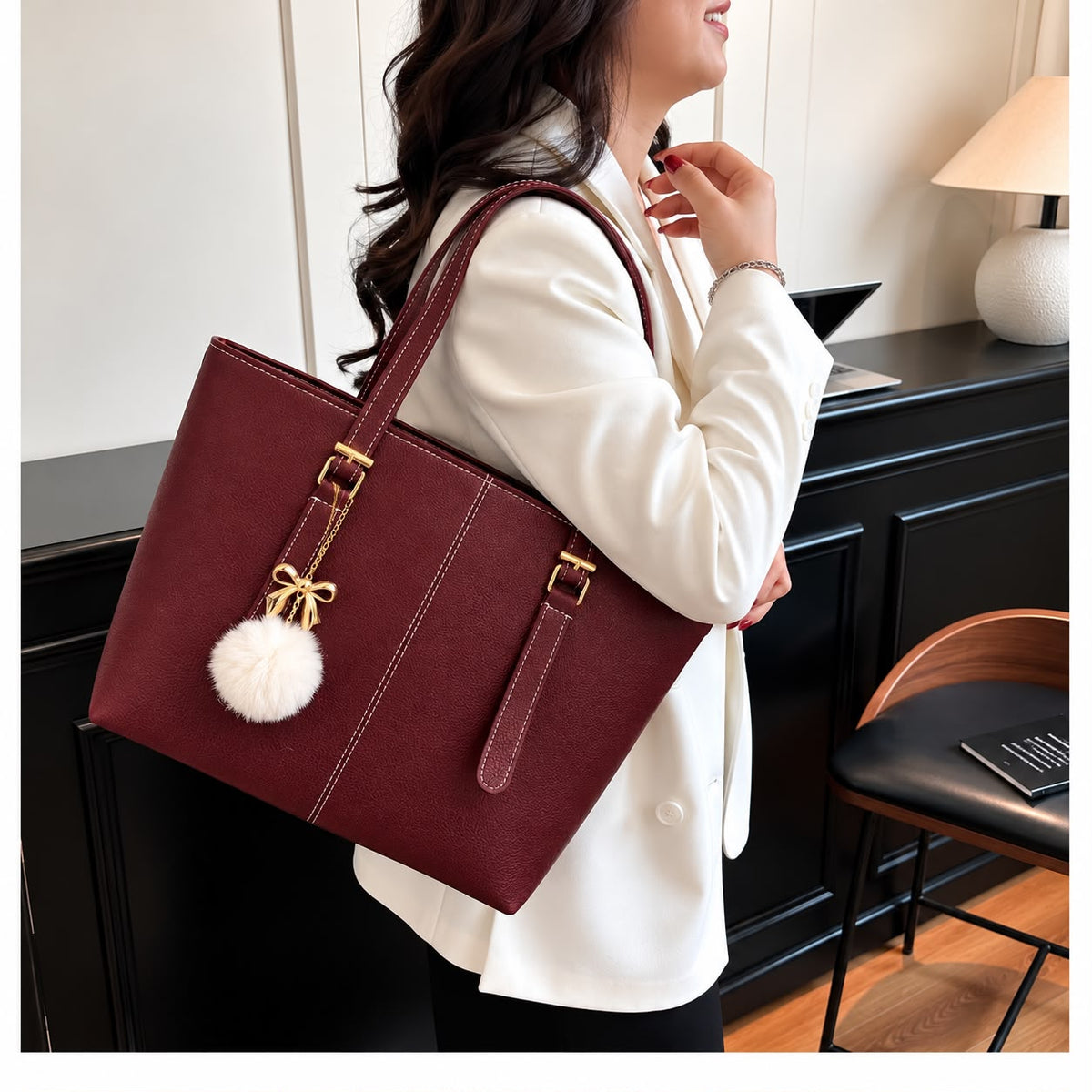 Master Quality PU Tote Bag for Women – Large Everyday Tote (Maroon)