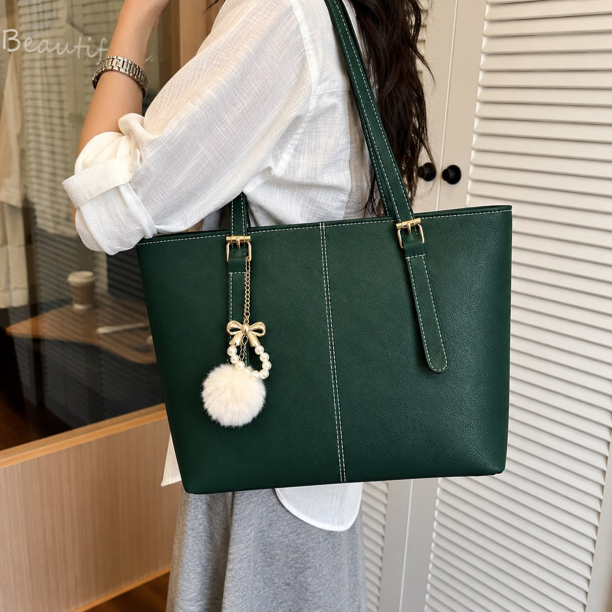 Master Quality PU Tote Bag for Women – Large Everyday Tote (Green)