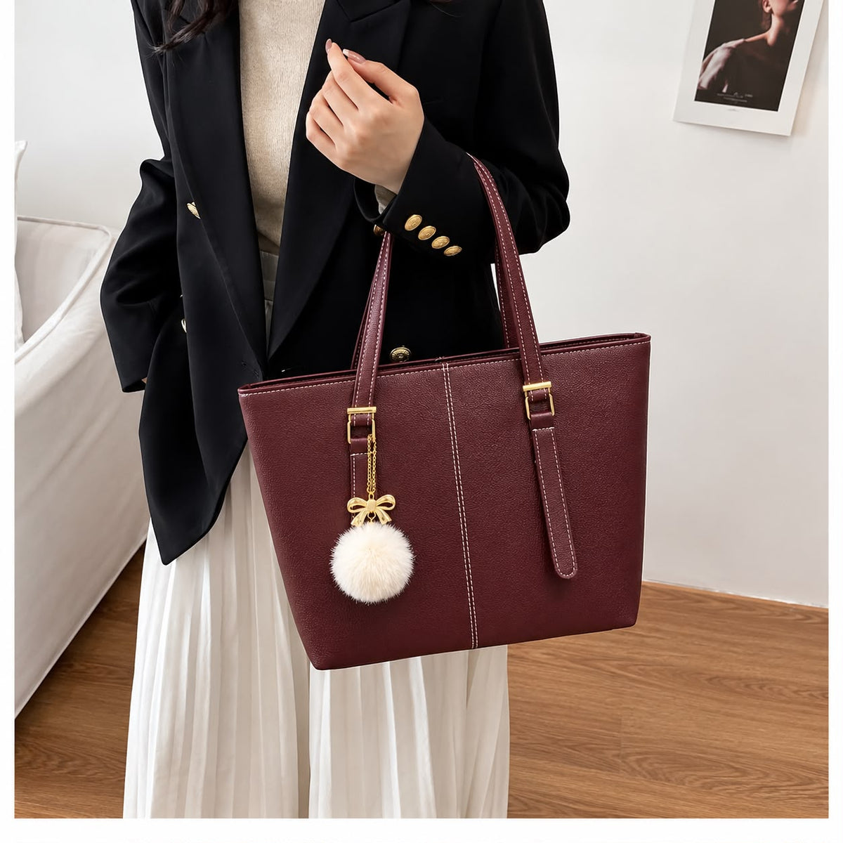 Master Quality PU Tote Bag for Women – Large Everyday Tote (Brown)