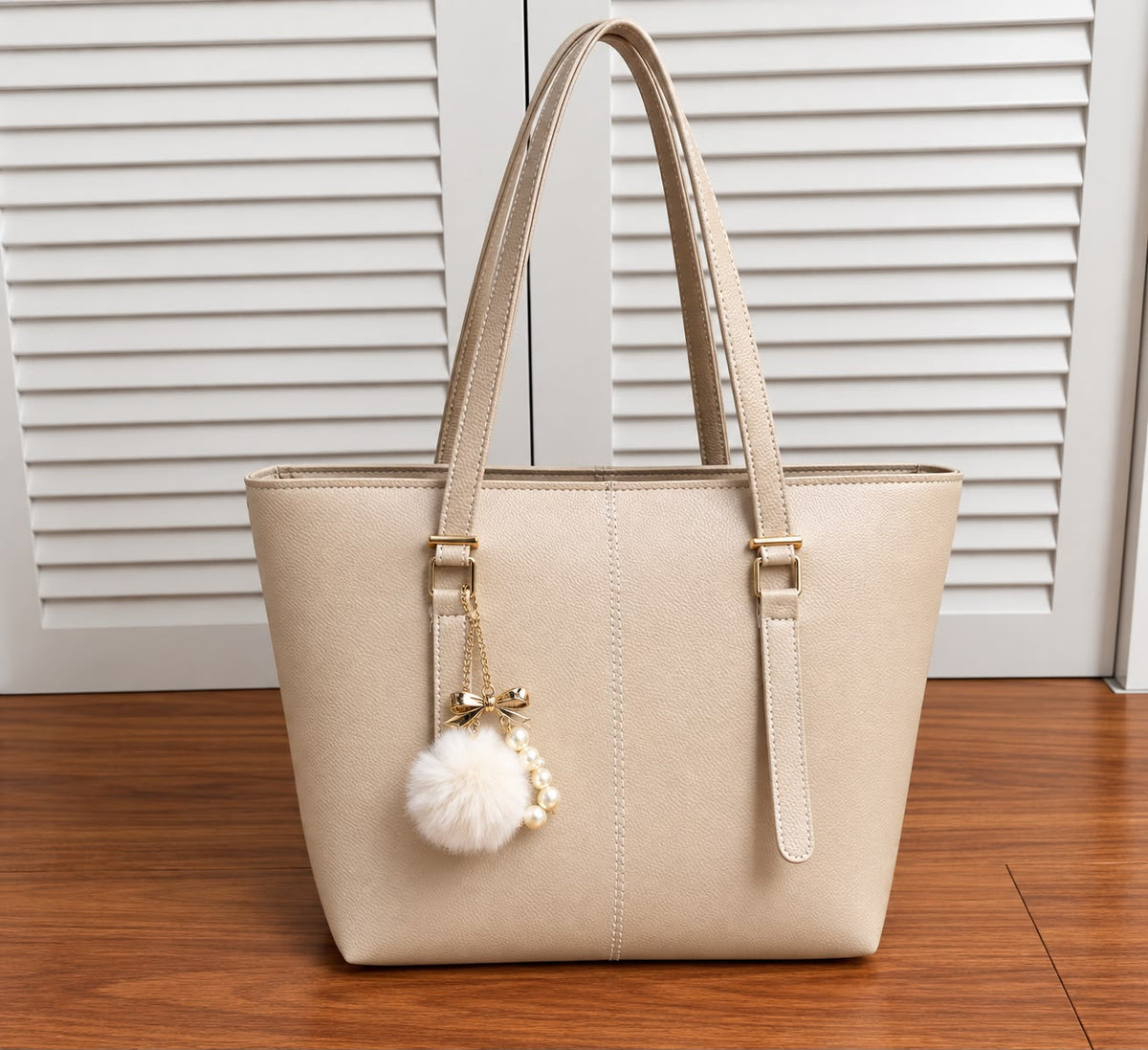 Master Quality PU Tote Bag for Women – Large Everyday Tote (Beige)