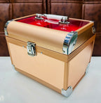 Portable Hard Shell Cosmetic Travel Case – Makeup Organizer Box for Girls & Women (Gold)