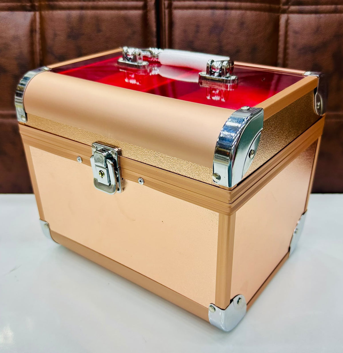 Portable Hard Shell Cosmetic Travel Case – Makeup Organizer Box for Girls & Women (Gold)