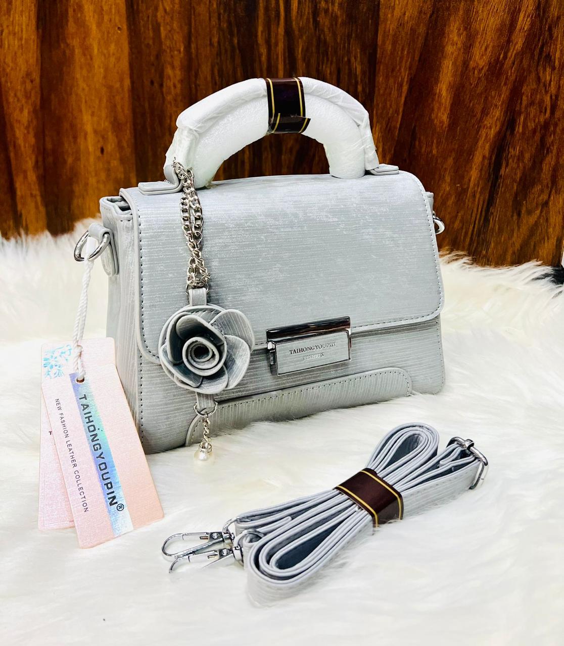 Taihohg Branded Leather Handbag & Crossbody Bag for Women (Silver)