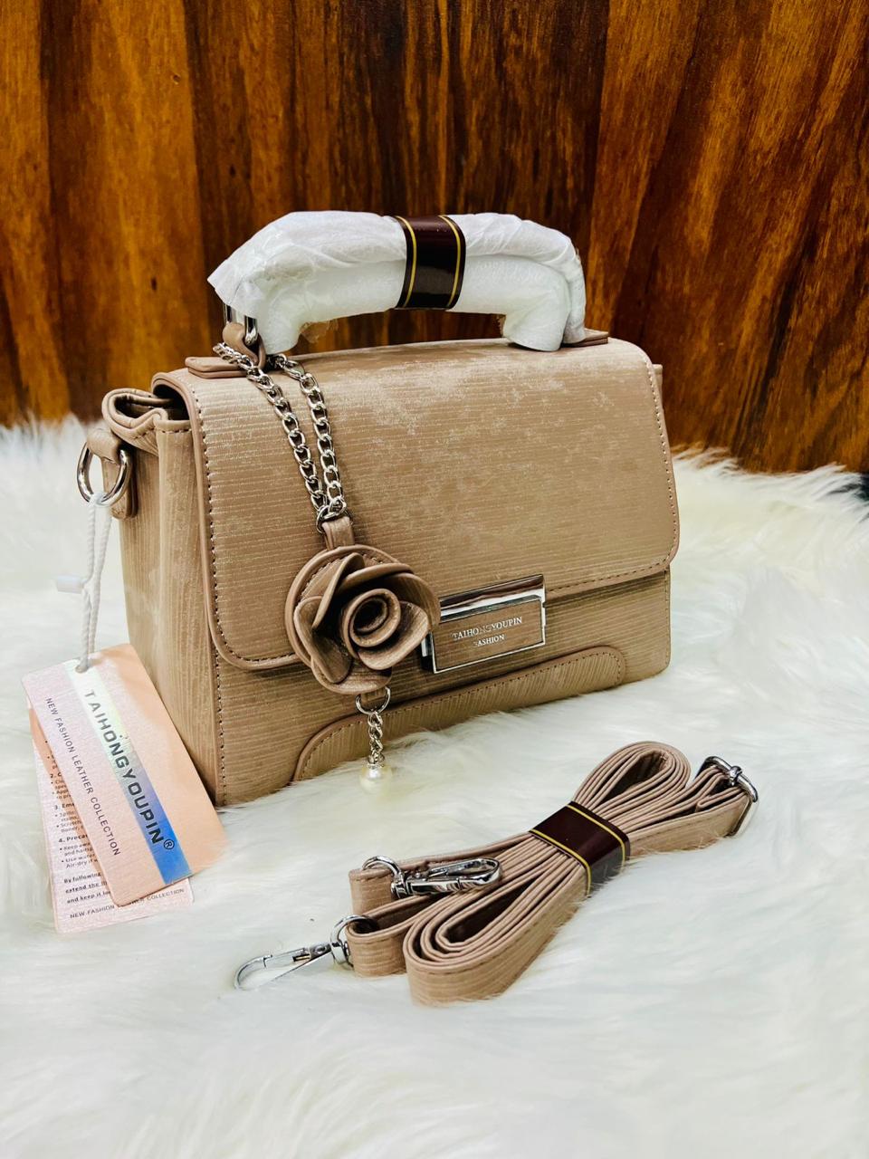 Taihohg Branded Leather Handbag & Crossbody Bag for Women (Beige)