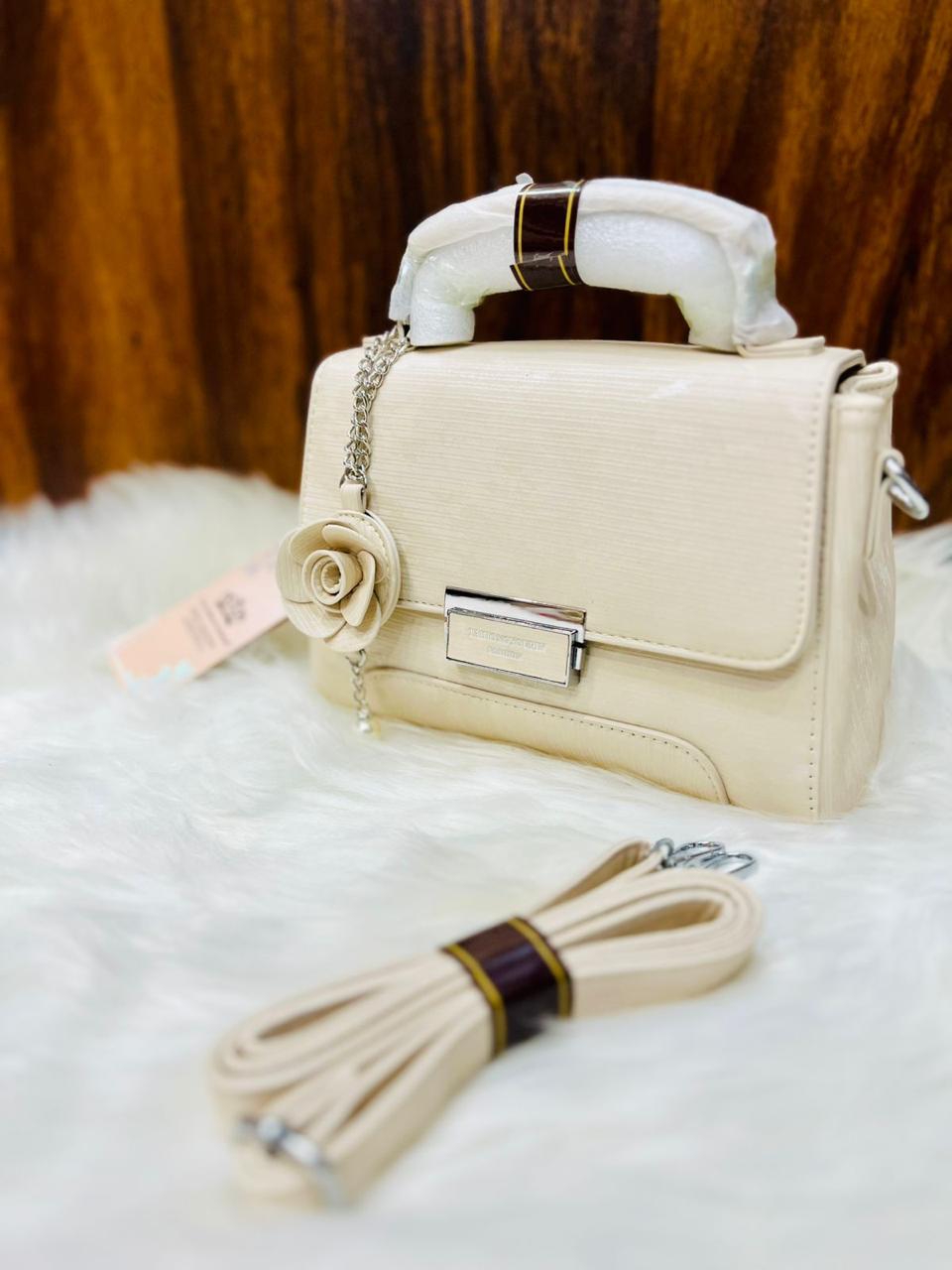 Taihohg Branded Leather Handbag & Crossbody Bag for Women (Cream)