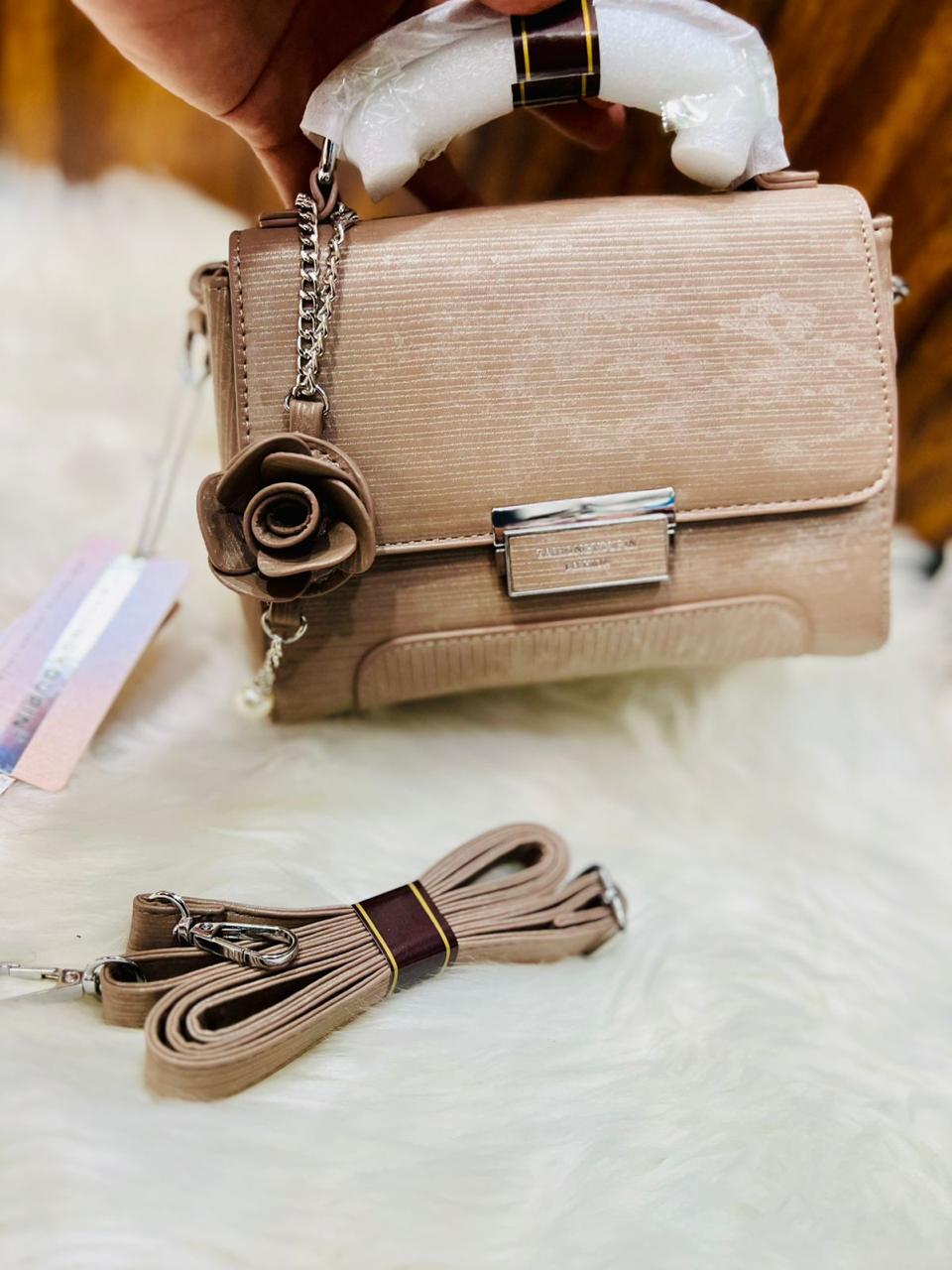 Taihohg Branded Leather Handbag & Crossbody Bag for Women (Beige)