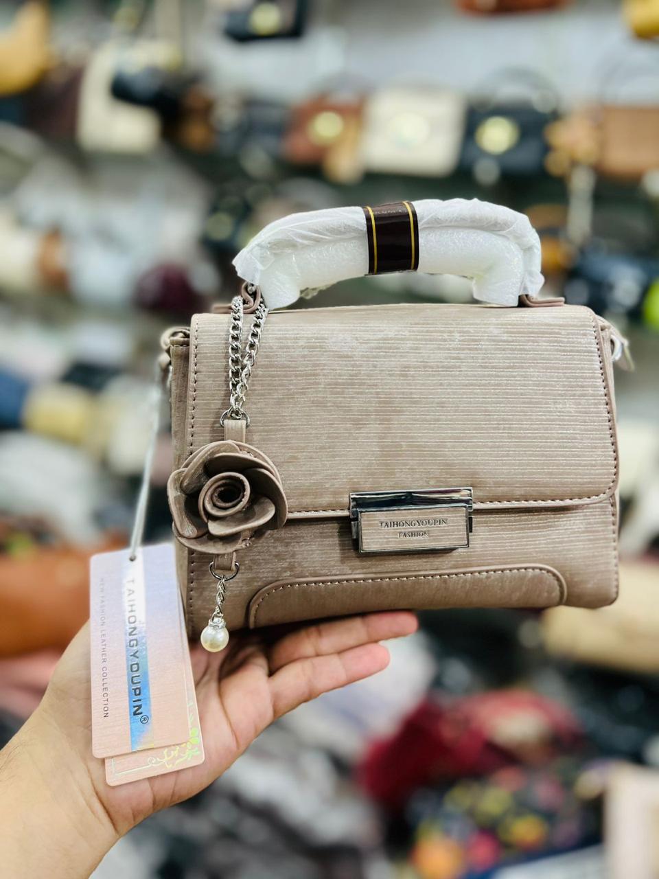 Taihohg Branded Leather Handbag & Crossbody Bag for Women (Beige)