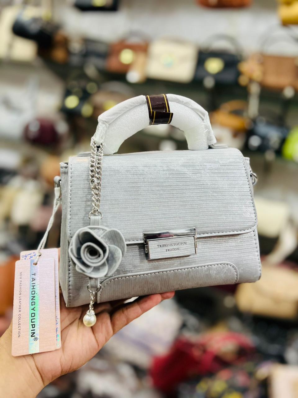 Taihohg Branded Leather Handbag & Crossbody Bag for Women (Silver)