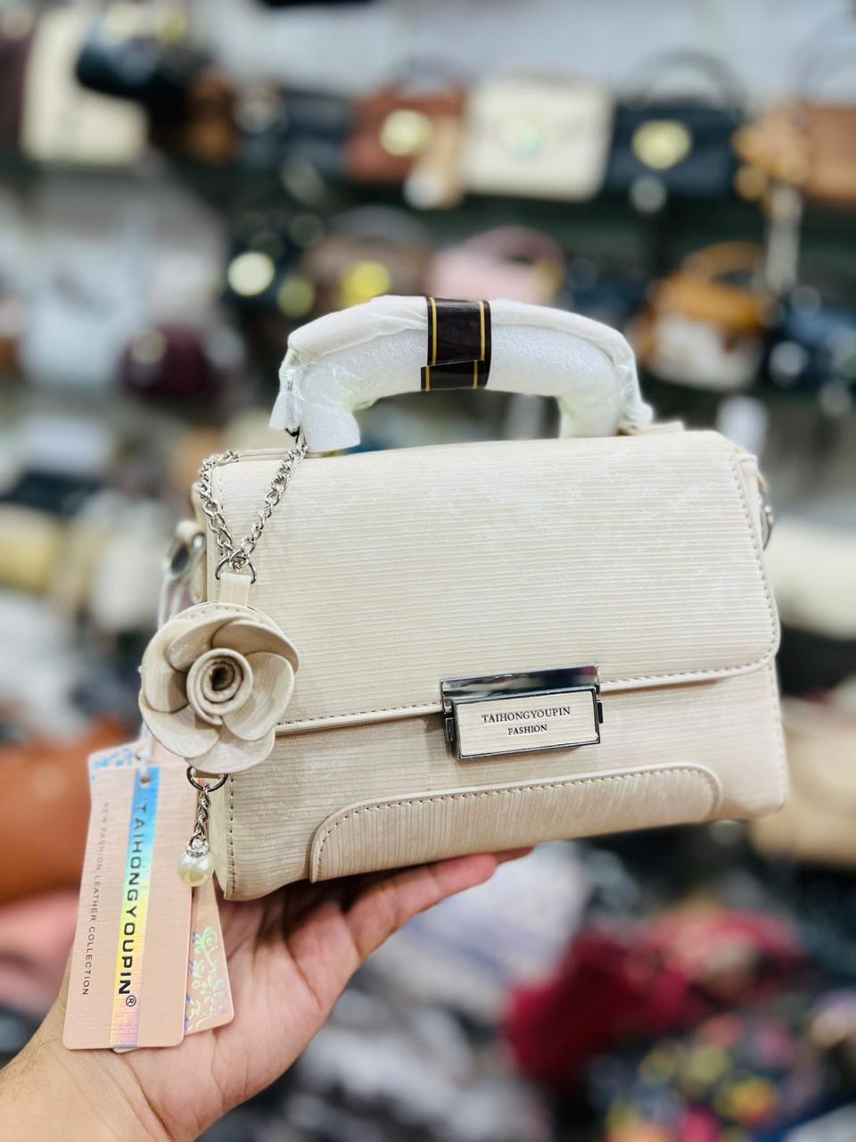 Taihohg Branded Leather Handbag & Crossbody Bag for Women (Cream)