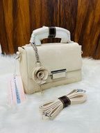 Taihohg Branded Leather Handbag & Crossbody Bag for Women (Cream)