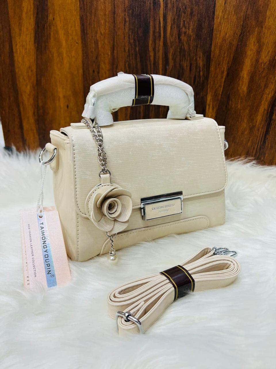 Taihohg Branded Leather Handbag & Crossbody Bag for Women (Cream)