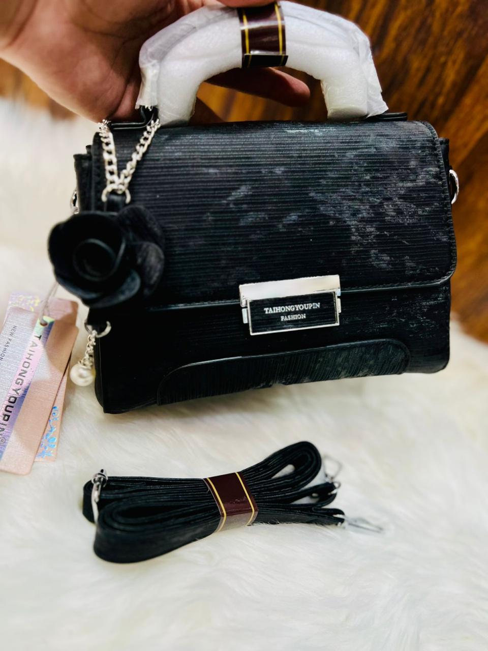 Taihohg Branded Leather Handbag & Crossbody Bag for Women (Black)