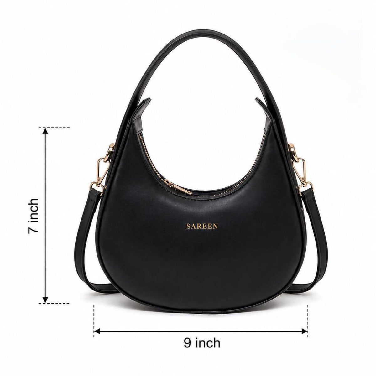 Women's Moon Bag – Stylish Everyday Handbag (Black)