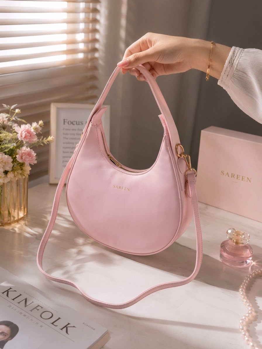 Women's Moon Bag – Stylish Everyday Handbag (Pink)