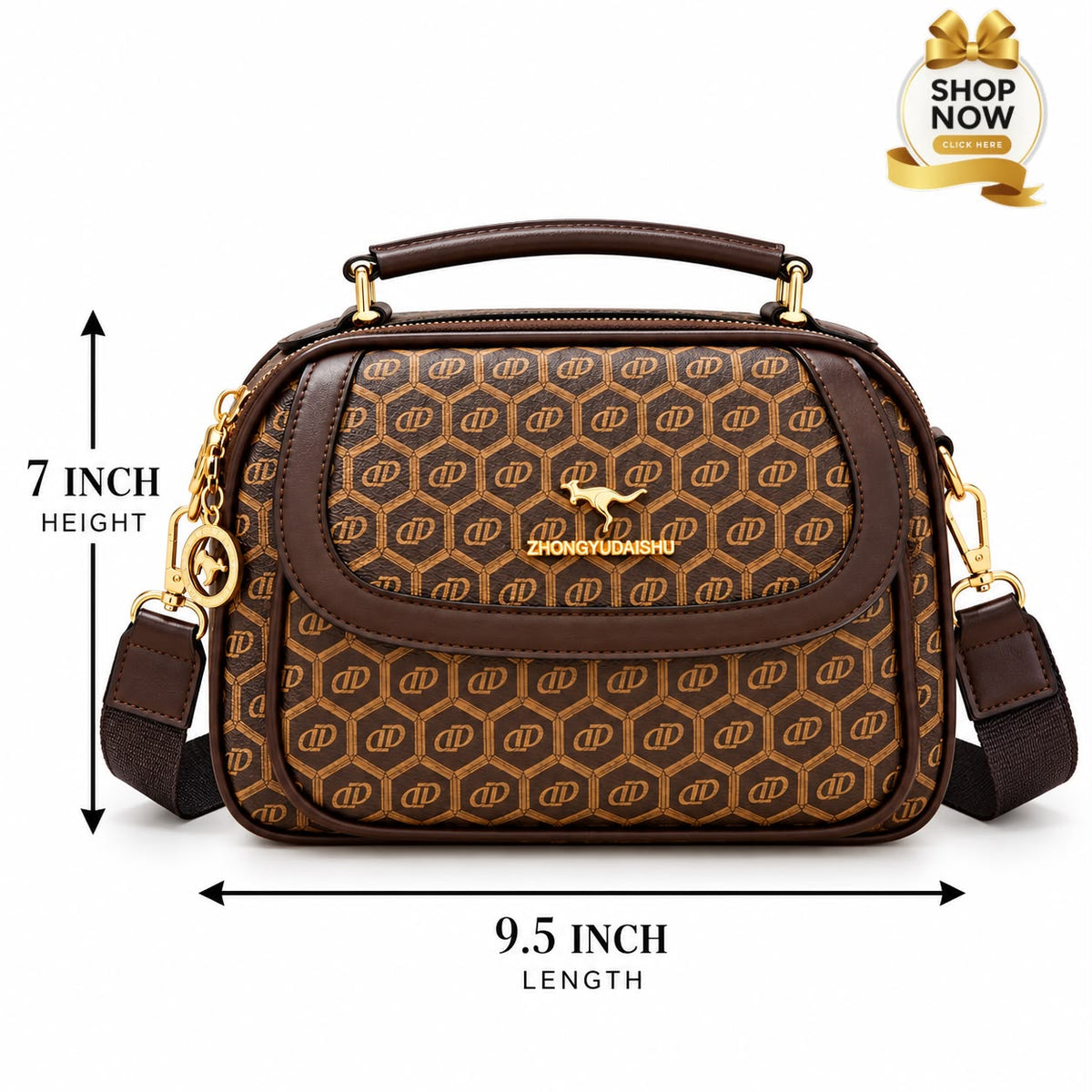 Medium Crossbody Bag for Women & Girls – Unique Handle Design (Brown)