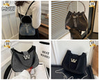 Stone Embellished Handbag & Crossbody Bag with Chain Strap (Black)