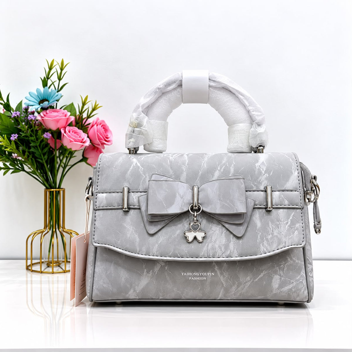 Women's Handbag & Crossbody Bag with Front Lock (Grey)