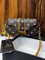 Women's Crossbody Bag with Long Strap – Printed Design (Brown)
