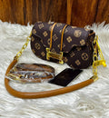 Women's Crossbody Bag with Long Strap – Printed Design (Brown)
