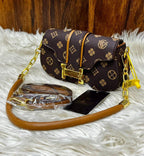 Women's Crossbody Bag with Long Strap – Printed Design (Brown)