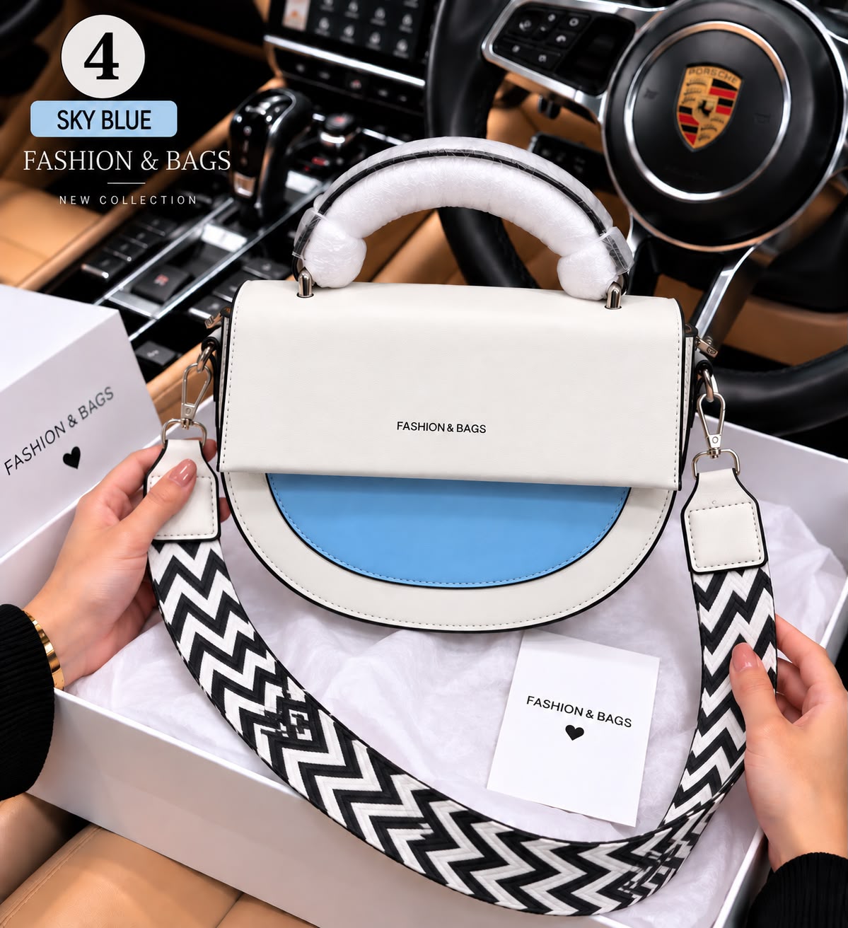 Crossbody Bag for Women & Girls – Long Strap (White)