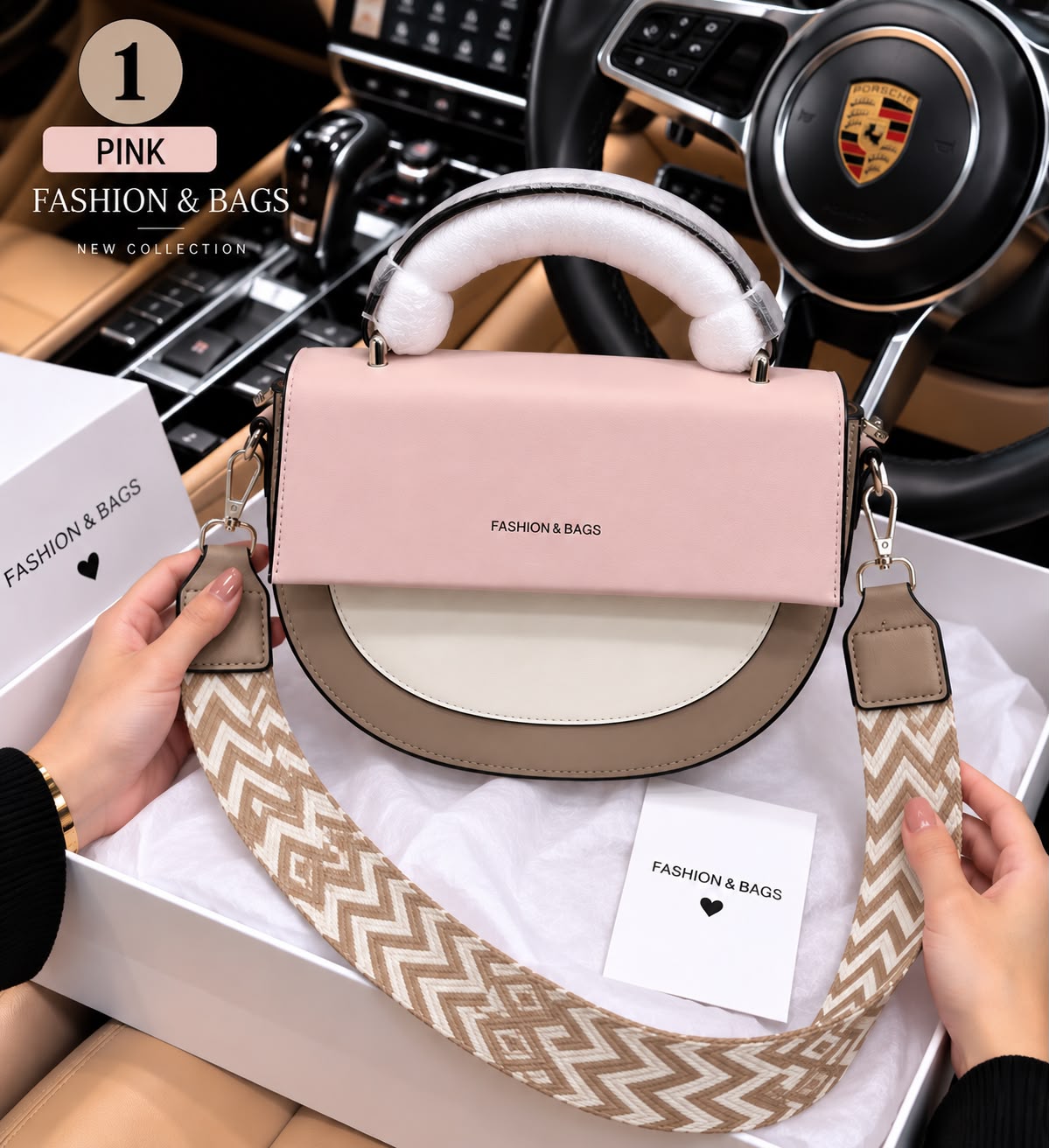 Crossbody Bag for Women & Girls – Long Strap (Pink)