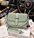 Women's Crossbody Bag with Cherry Keychain – Long Strap (Green)